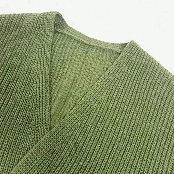 Army Green Casual Women's Solid Drop Shoulder Open Front Cardigan - Picture 3 of 8